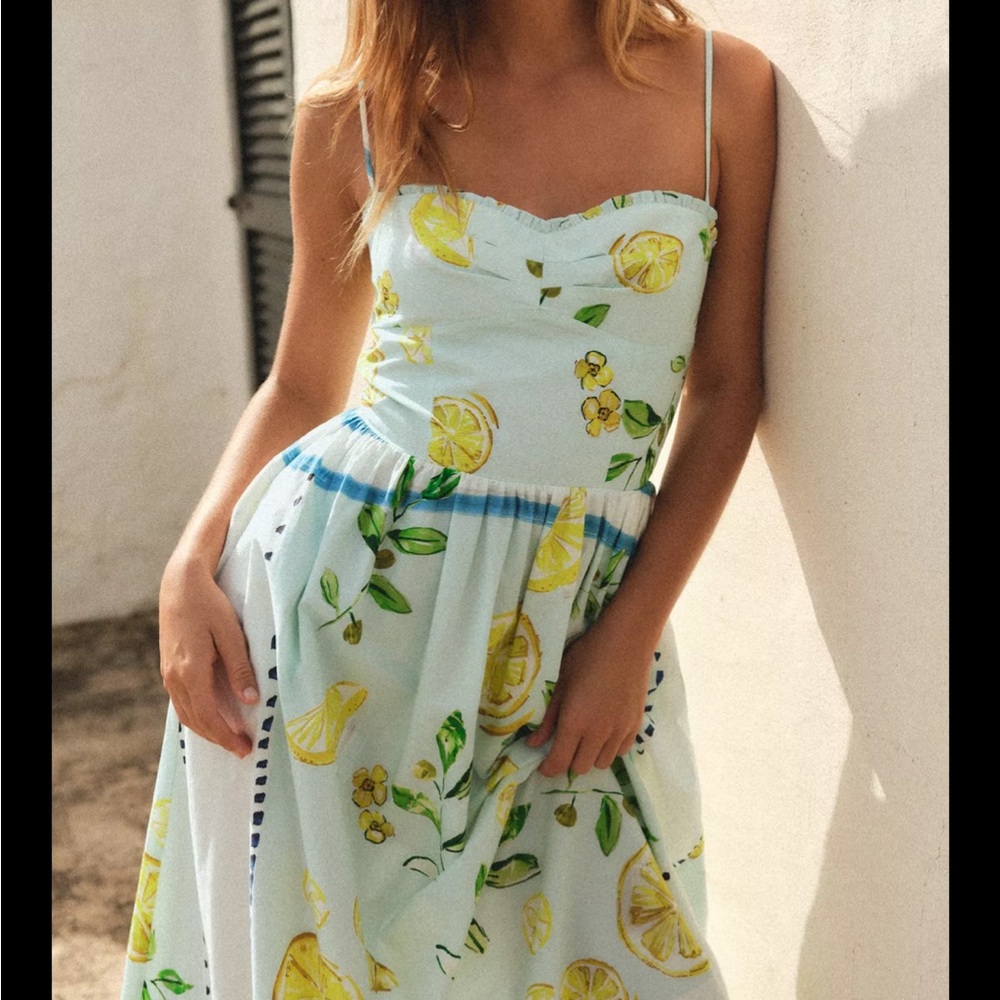Lemon Print Poplin Spaghetti Strap Dress - Picture 2 of 5
